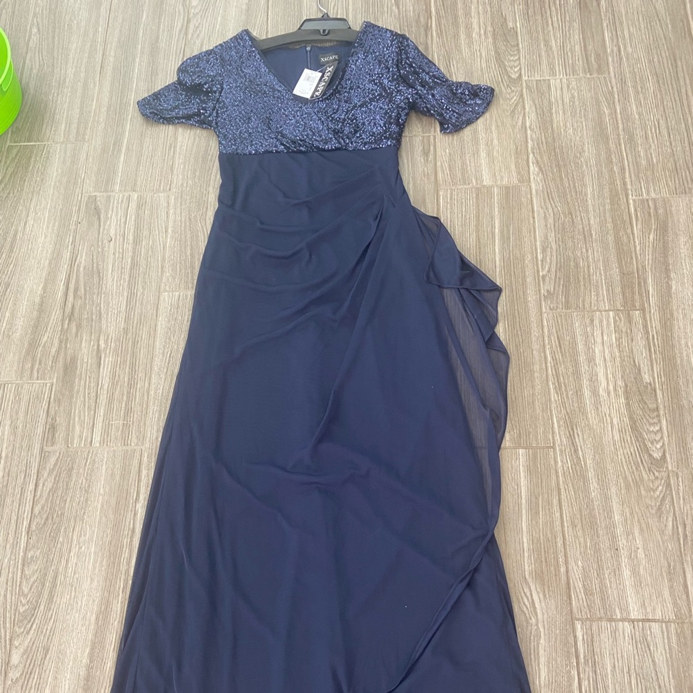 XScape Navy Blue Long Formal Dress Weddings Prom